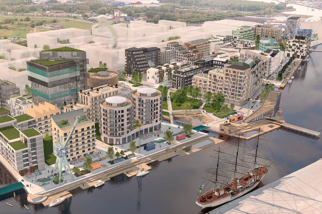 Visionsbild av Inre hamnen, Norrköping.