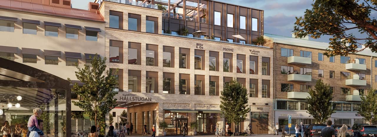 Ny kontorsbyggnad byggd i ljust tegel