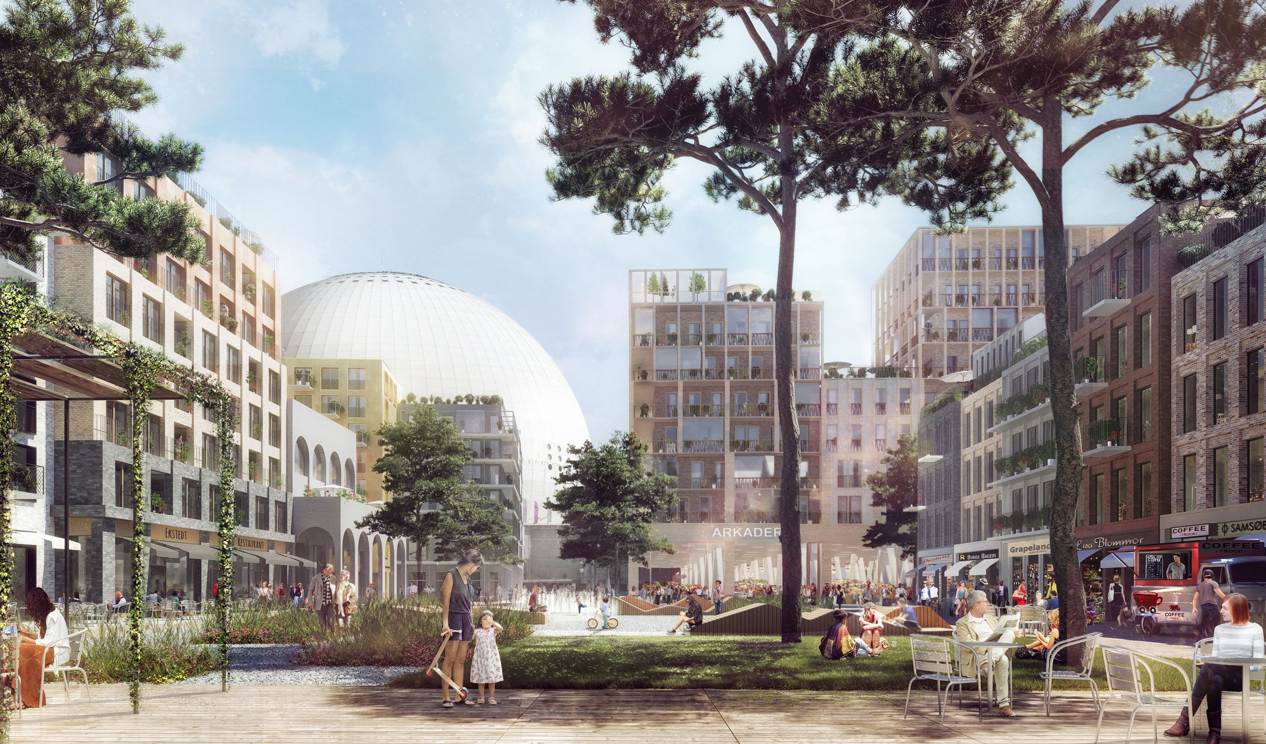 Visionsbild av området med Globen i bakgrunden.