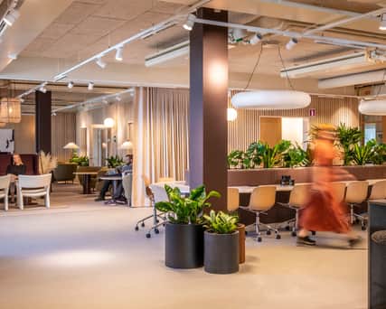 Vy över öppen kontorsmiljö.