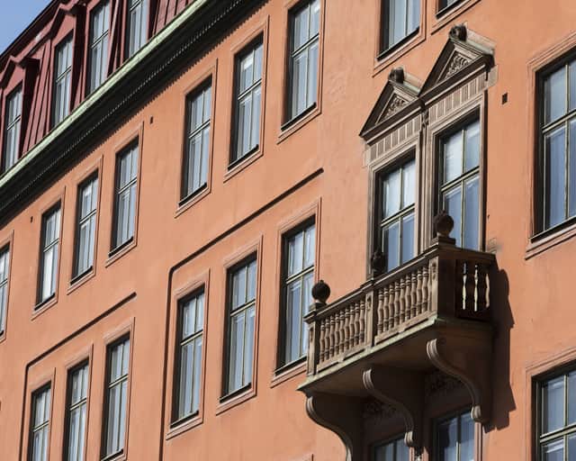 Närbild av fasaden.