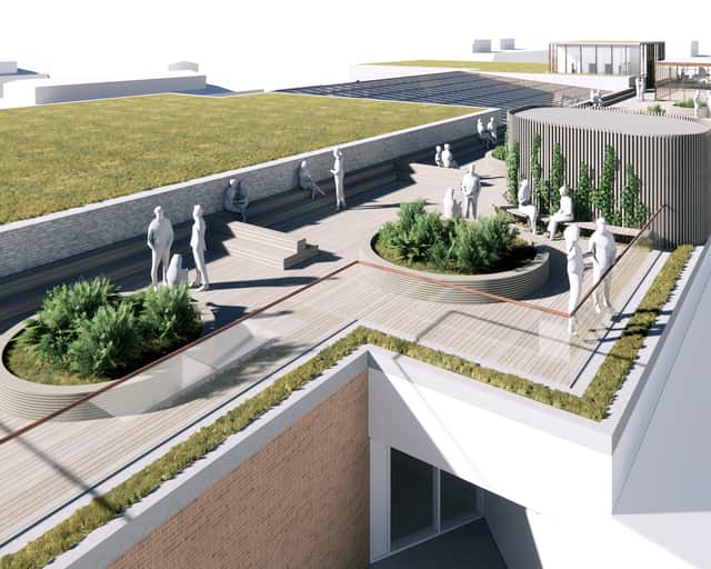 Visionsbild av takterrassen.