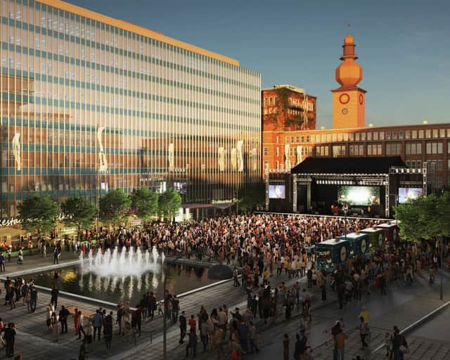 renderad vy över Aseatorget