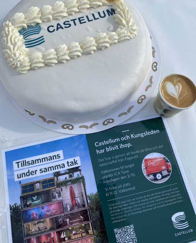 Tårta med Castellums logga.