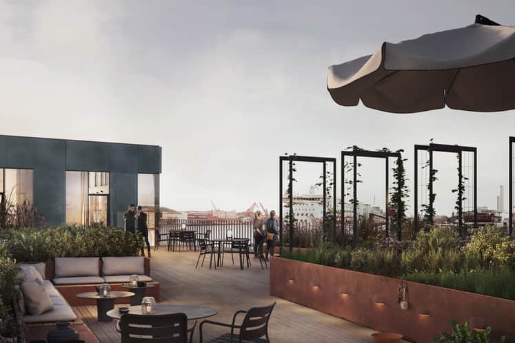 Visionsbild av Emigrantens takterrass.