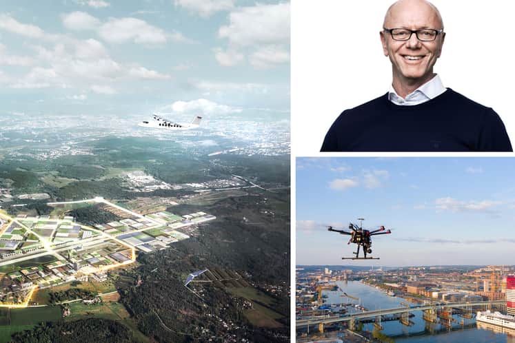 Kollage med flygbilder och Anders.