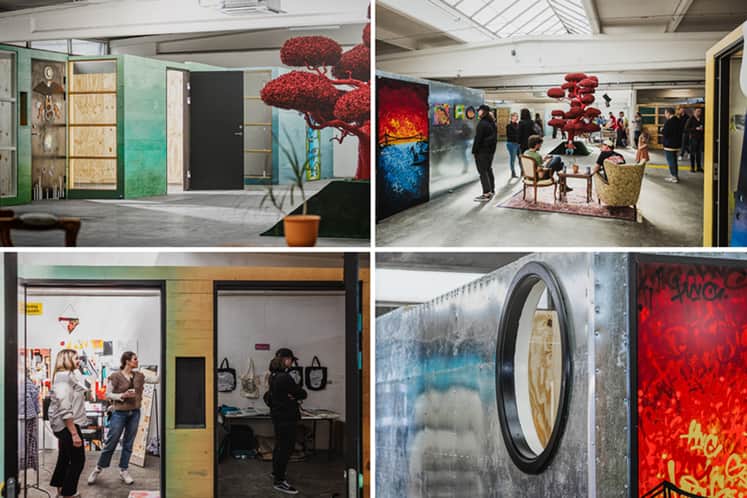 Kollage av interiörbilder från fastigheten.