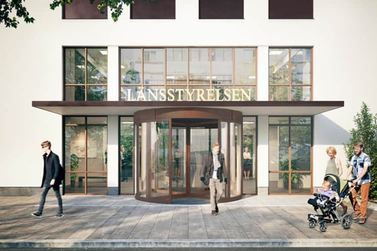 Visualisering av entrén till fastigheten.