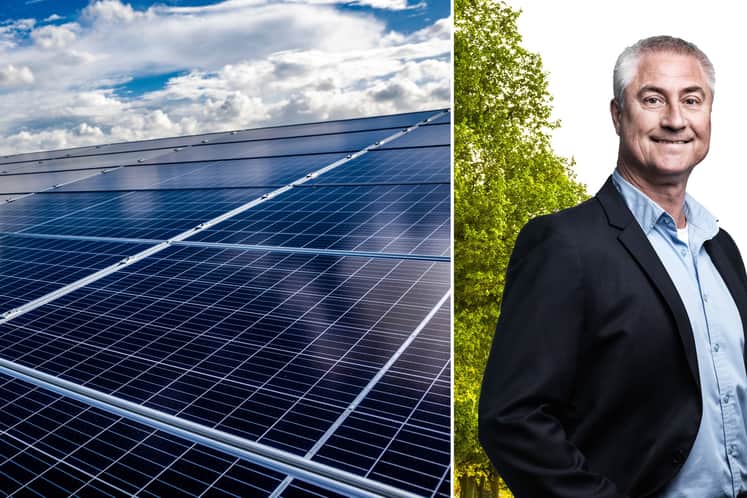 Bildkollage med solpaneler och Robert Varga.