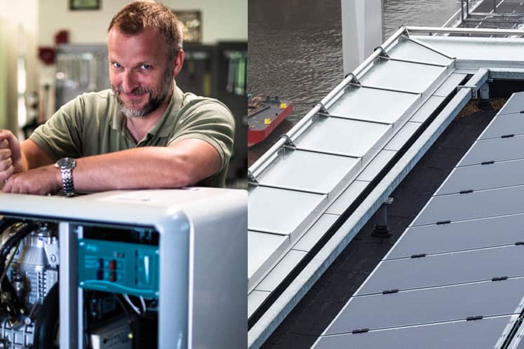Bildkollage med Martin och solpaneler.