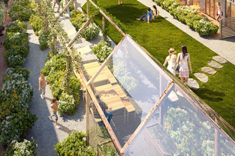 Visualisering av grönskande innergårdar.