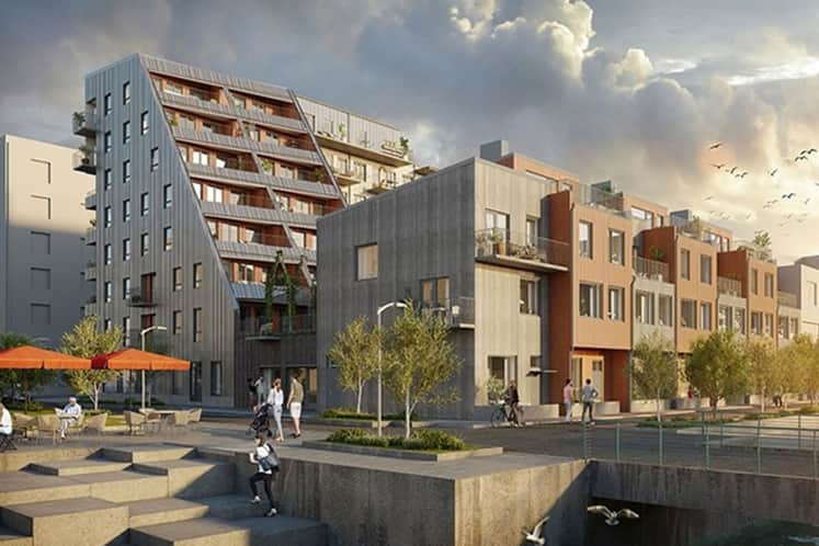 Visualisering av bostadshus.