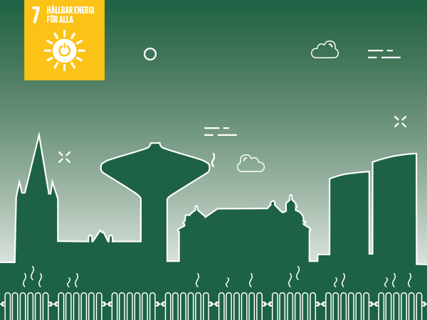 Gif som visar energi som str&aring;lar framf&ouml;r en stadsvy.