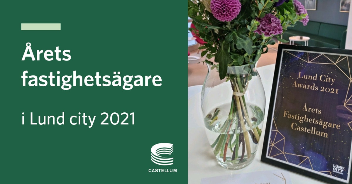 Grafik med inramat diplom och texten &Aring;rets fastighets&auml;gare 2021.