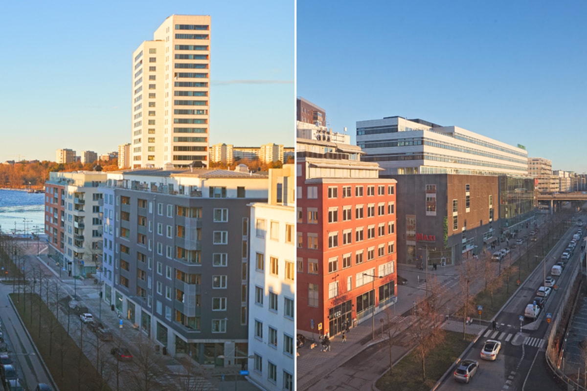 Exteri&ouml;rbilder med utsikt &ouml;ver n&auml;romr&aring;det.